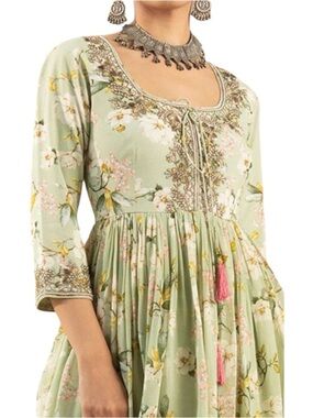 Khalista Mint Green Georgette Floral Printed Kurta Size L See Chart